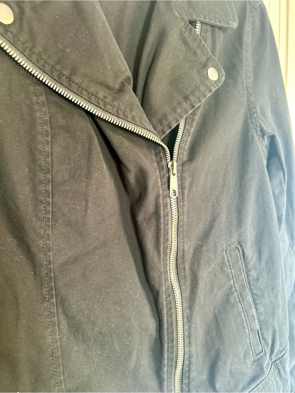 Old Navy Black Moto Jacket Women's Medium Zip Front Denim Biker Coat Size Medium - Picture 7 of 11